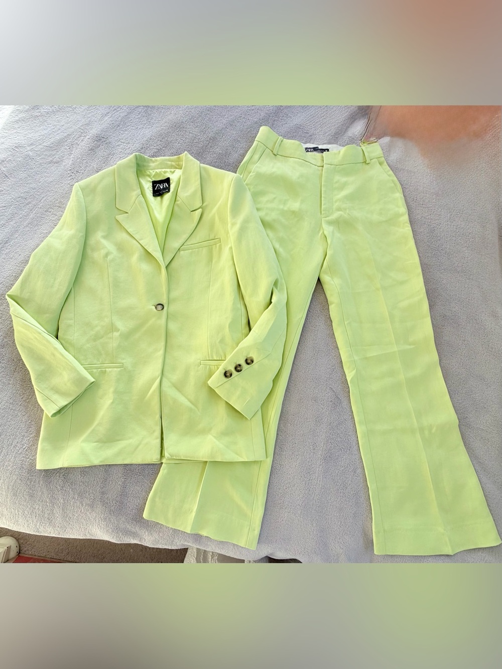Zara Lime Green Tailored Blazer & Pants Set Size S